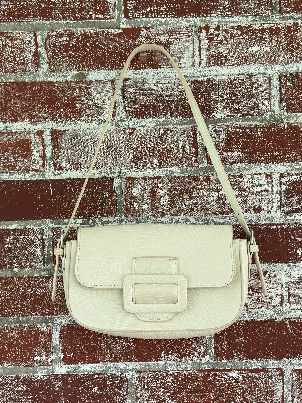 90s Y2K Baguette Shoulder Bag Cream Snakeskin Retro Going Out